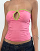 Image of Tiria Cutout Bandeau Top in Bubble Gum with Leaf Green Binding