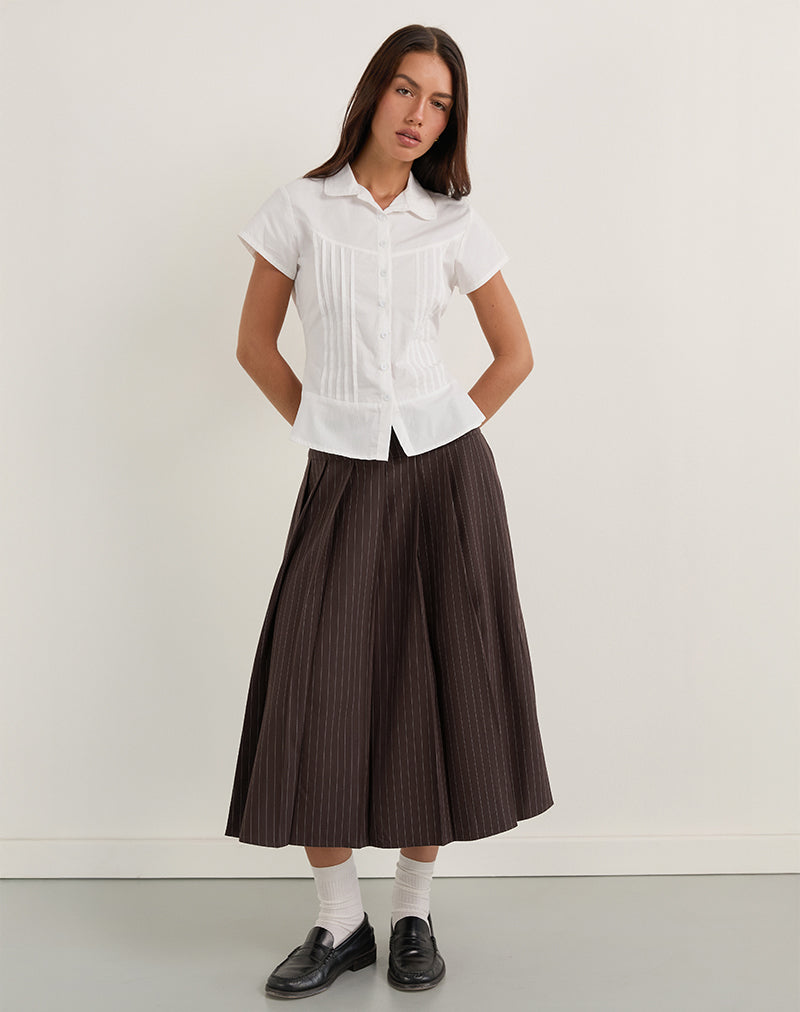 Image of Tisrah Skirt in Dark Brown Pinstripe