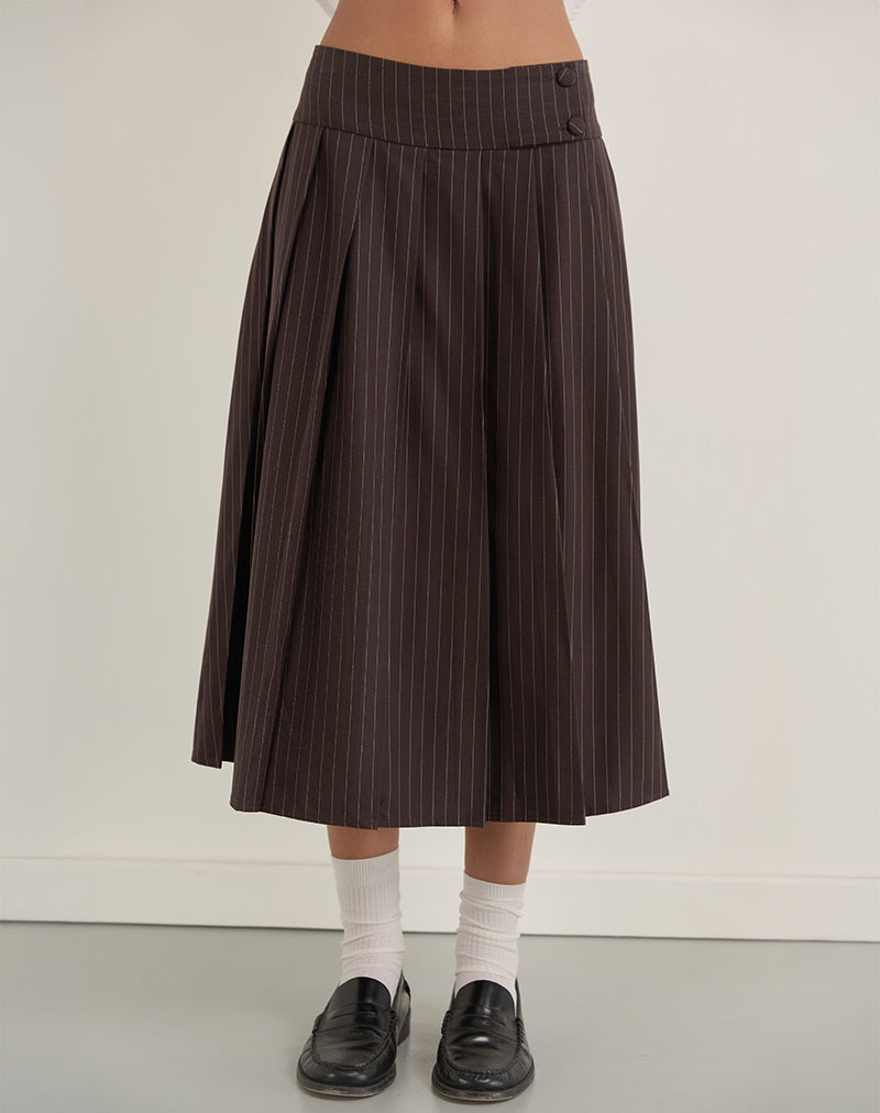 Image of Tisrah Skirt in Dark Brown Pinstripe