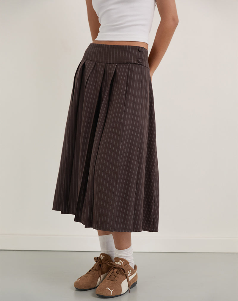 Image of Tisrah Skirt in Dark Brown Pinstripe