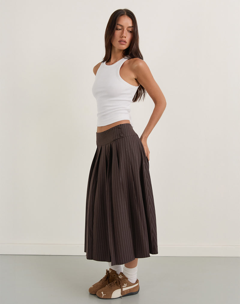 Image of Tisrah Skirt in Dark Brown Pinstripe
