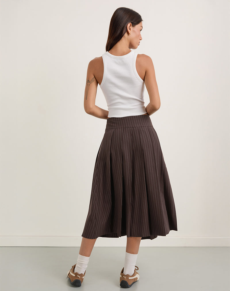 Image of Tisrah Skirt in Dark Brown Pinstripe