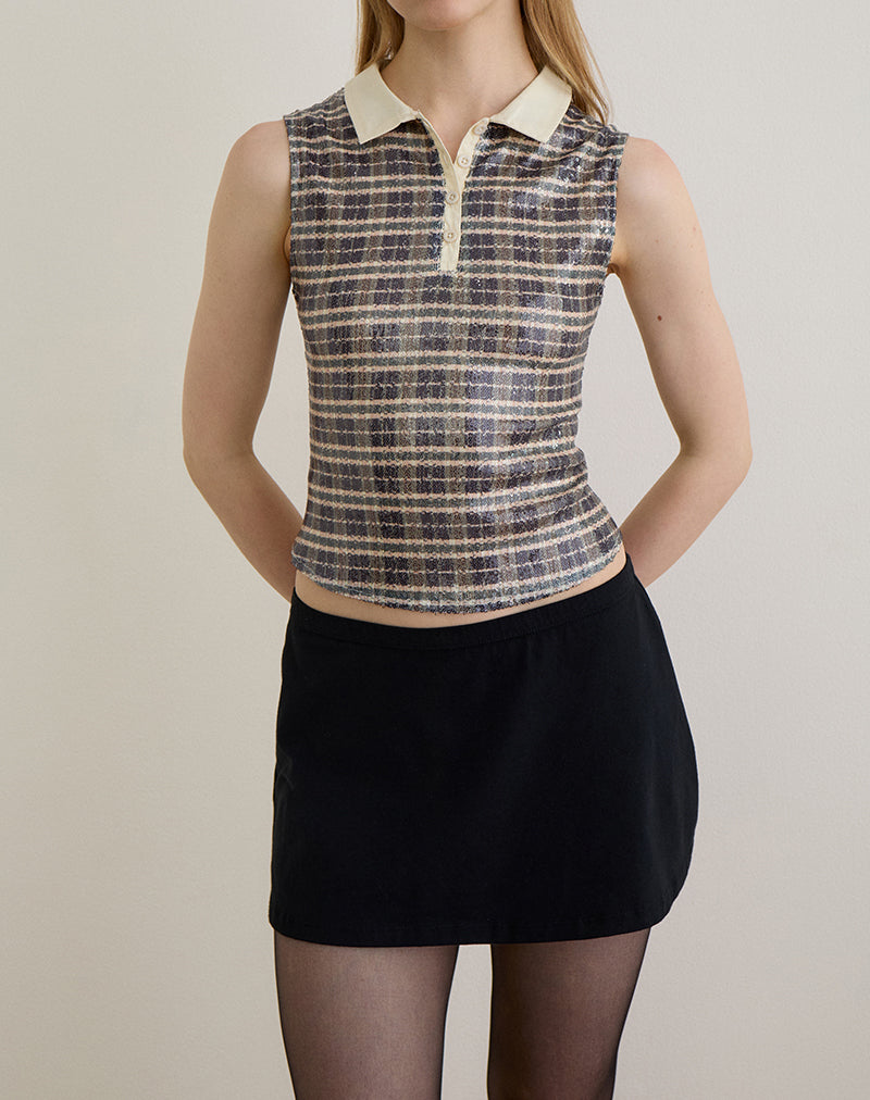 Image of Tisuka Polo Top in Sequin Vintage Check Brown