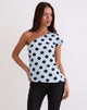 Image of Tokiwa Asymmetric Shoulder Tee in Big Polka Blue Brown