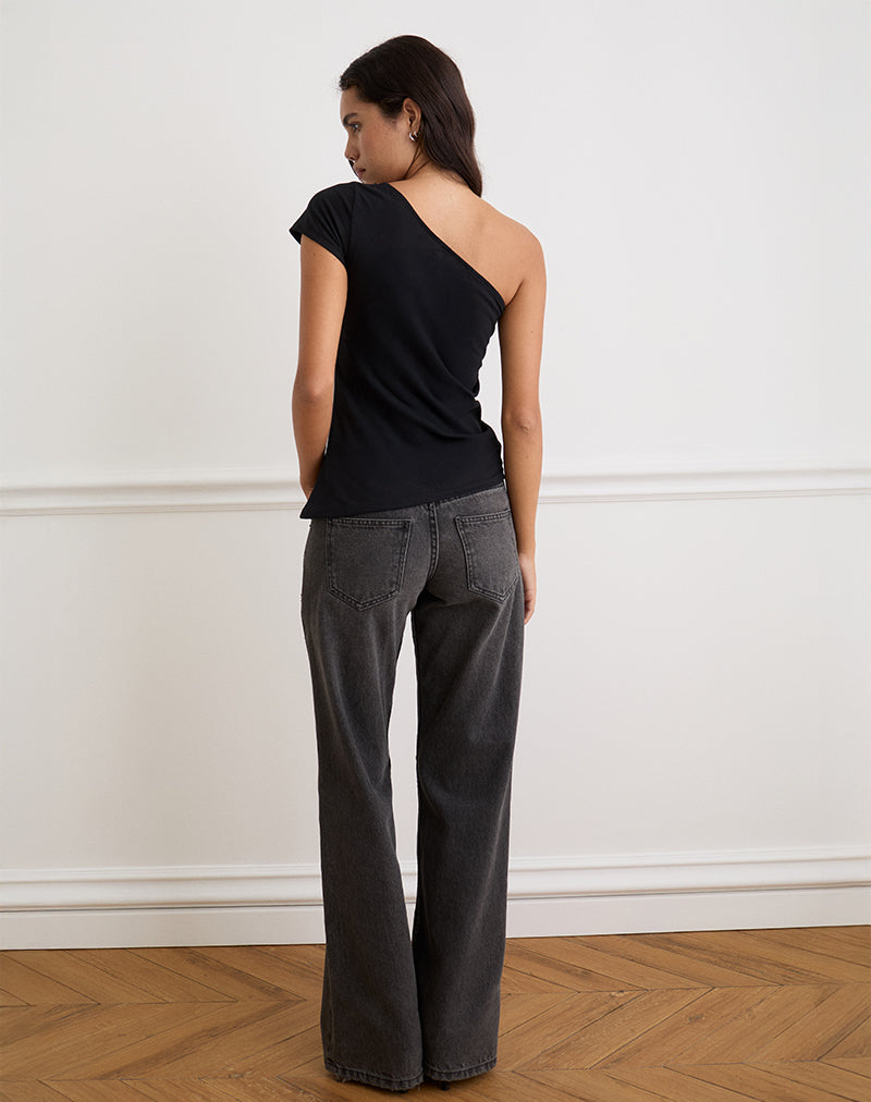 Image of Tokiwa Asymmetric Shoulder Tee in Black