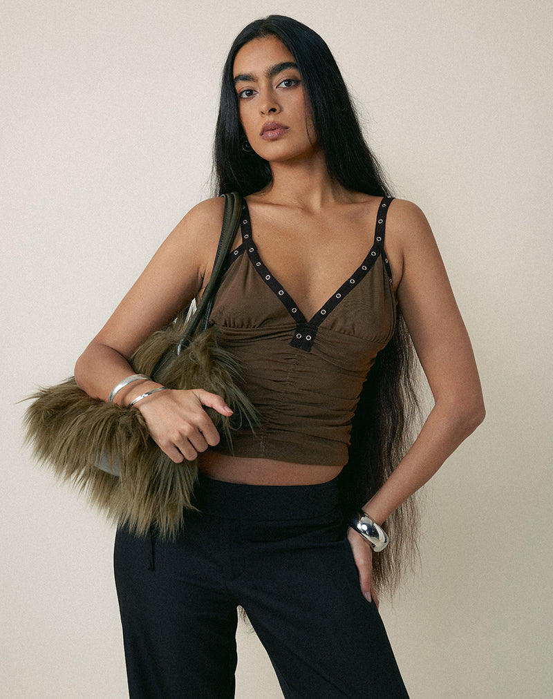 Image of Tolani Cami Top in Heavy Mesh Khaki