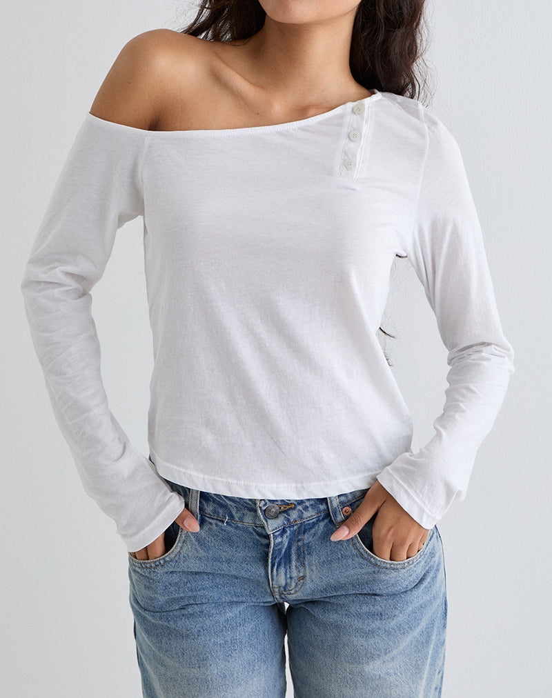 Image of Tole Asymmetric Button Up Top in Tissue Jersey Ivory