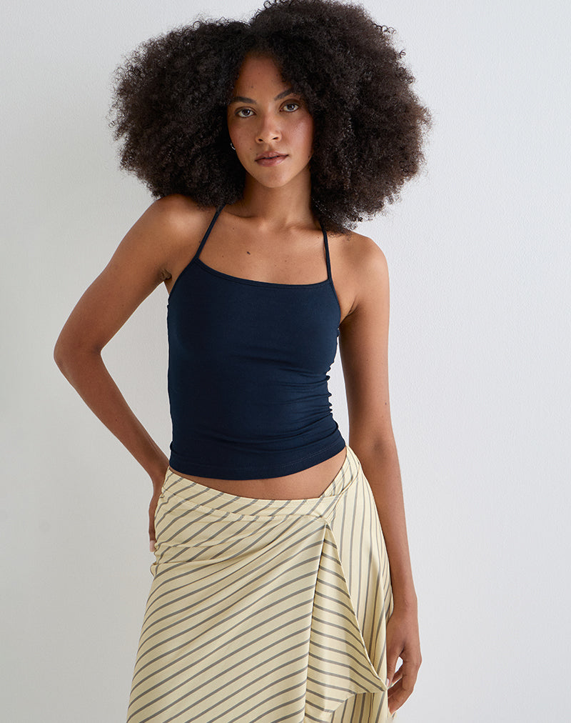 Image of Tomoe Halter Neck Top in Rayon Jersey Navy