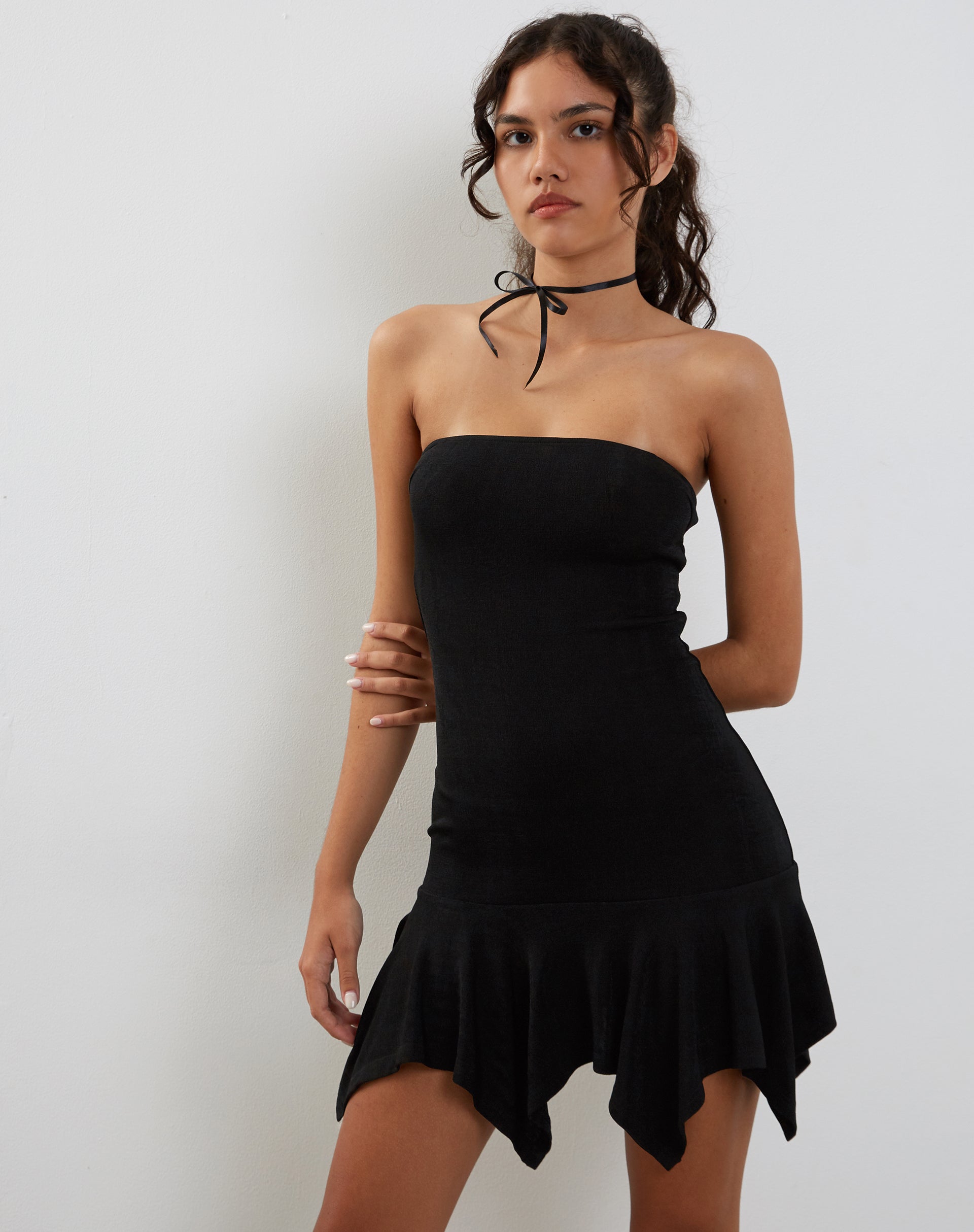 Black slinky mini dress hot sale