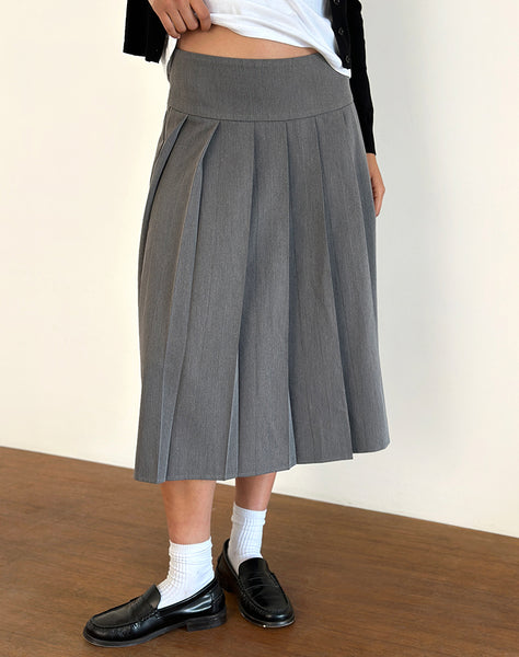 Charcoal Grey Midi Skirt with Pleats | Trisma – motelrocks.com