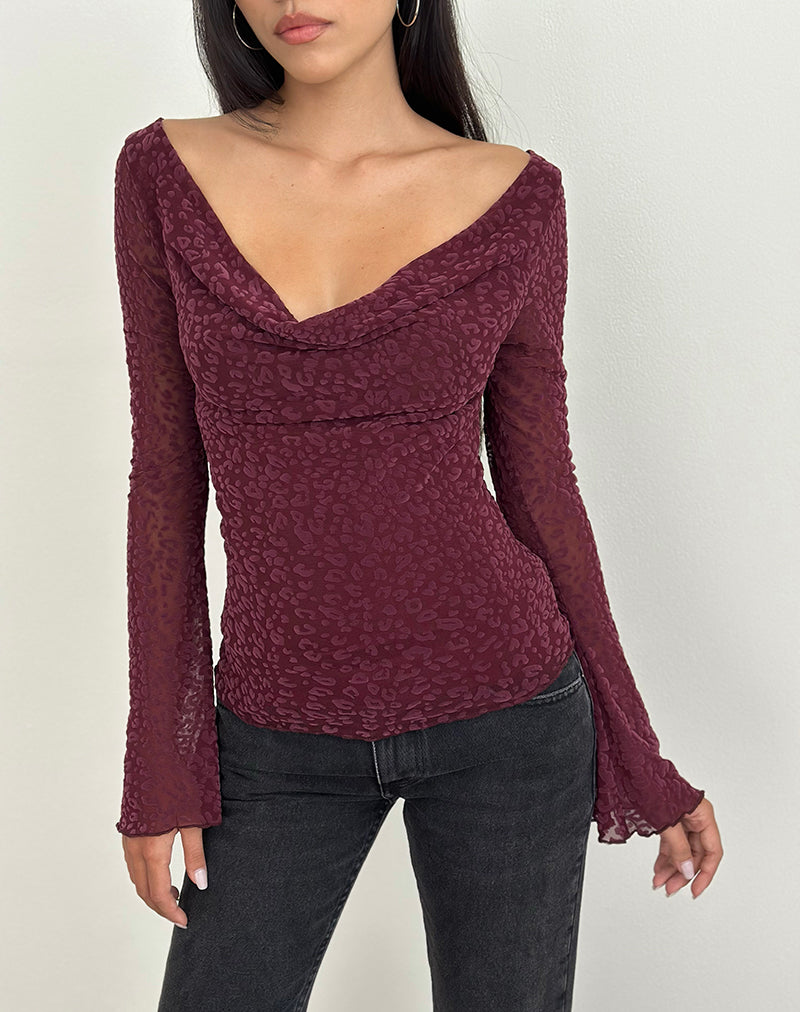 Image of Trivedi Long Sleeve Top in Flock Mini Leopard Plum