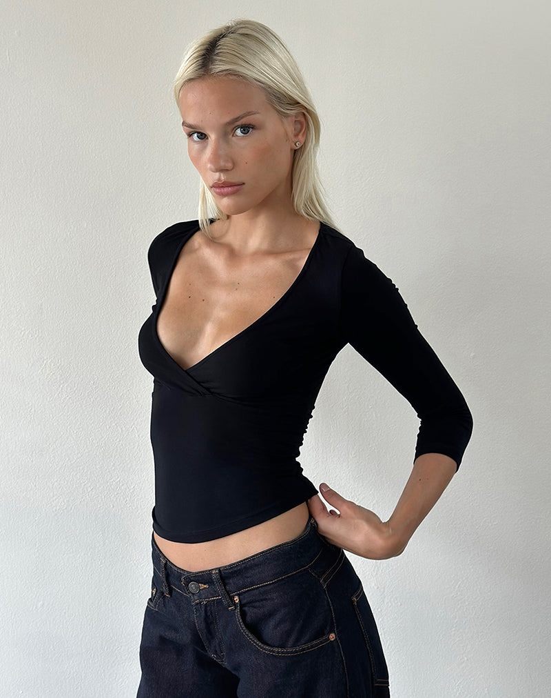 Image of Trudis Wrap Top in Jersey Black