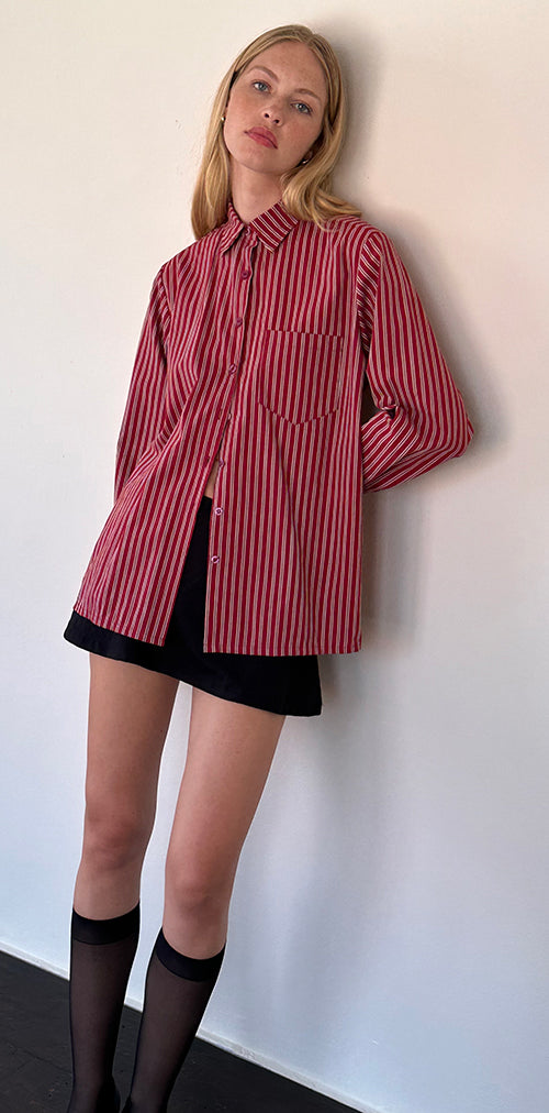 Image of Turner Oversized Shirt in Maroon Stripe