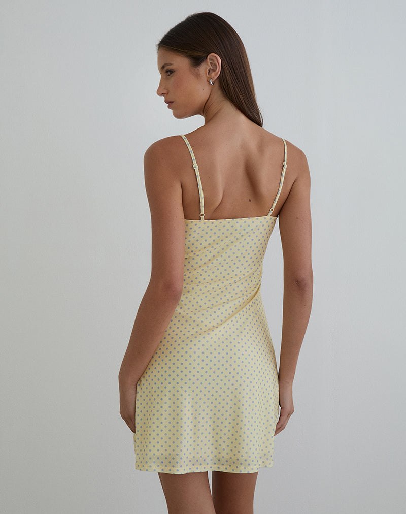 Image of Turu Mini Dress in Yellow with Compact Grey Polka