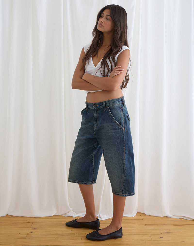 Twisted Cinch Denim Short in Dirty Green