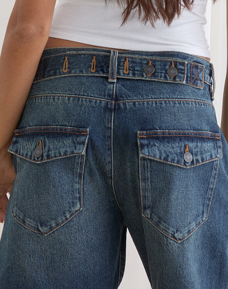 Twisted Cinch Denim Short in Dirty Green