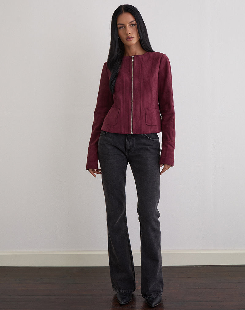 Image of Ukiyo Jacket in Faux Suede Burgundy