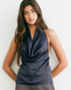 Image of Uliha Cowl Halter Top with Tie Back in Satin Navy