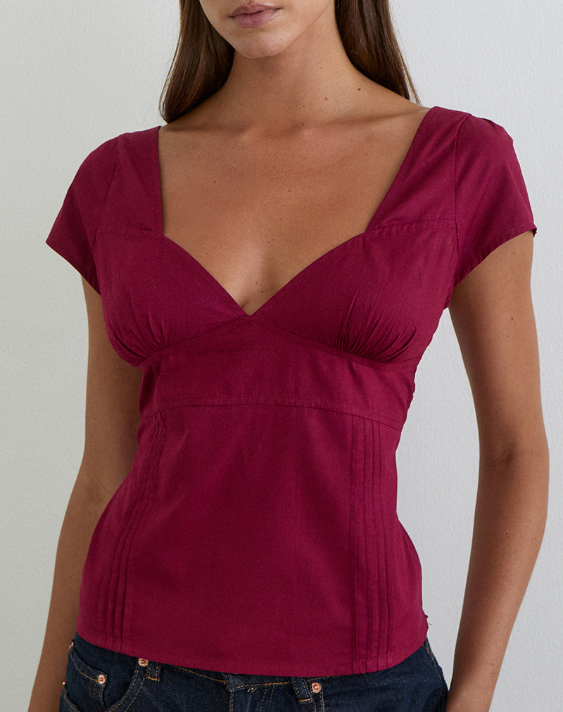 Uliva Cap Sleeve Corset Top in Poplin Burgundy