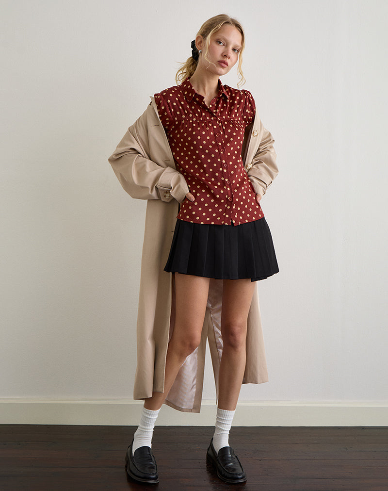 Image of Ulsan Fitted Shirt in Burnt Red with Polka Print