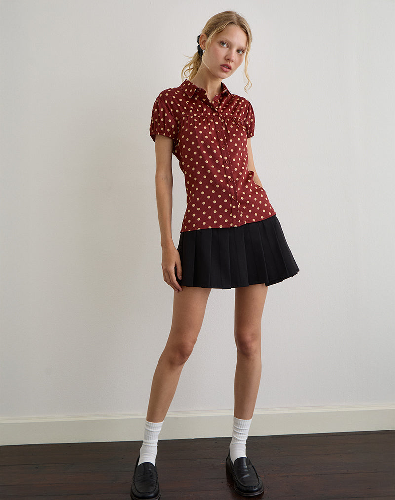 Image of Ulsan Fitted Shirt in Burnt Red with Polka Print