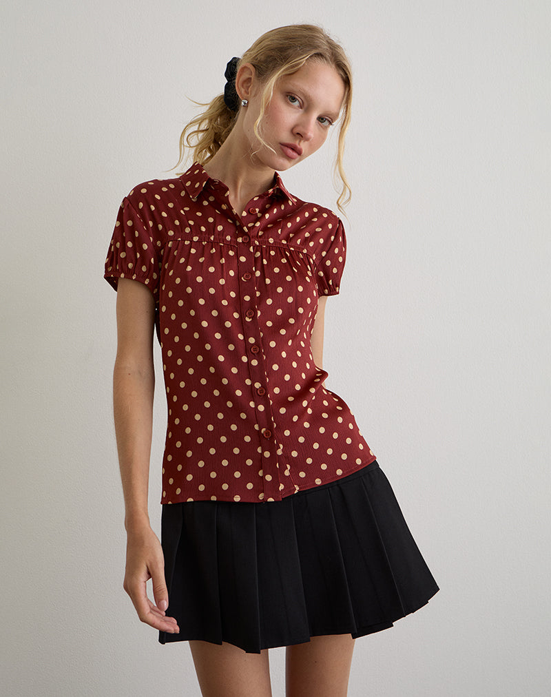 Image of Ulsan Fitted Shirt in Burnt Red with Polka Print