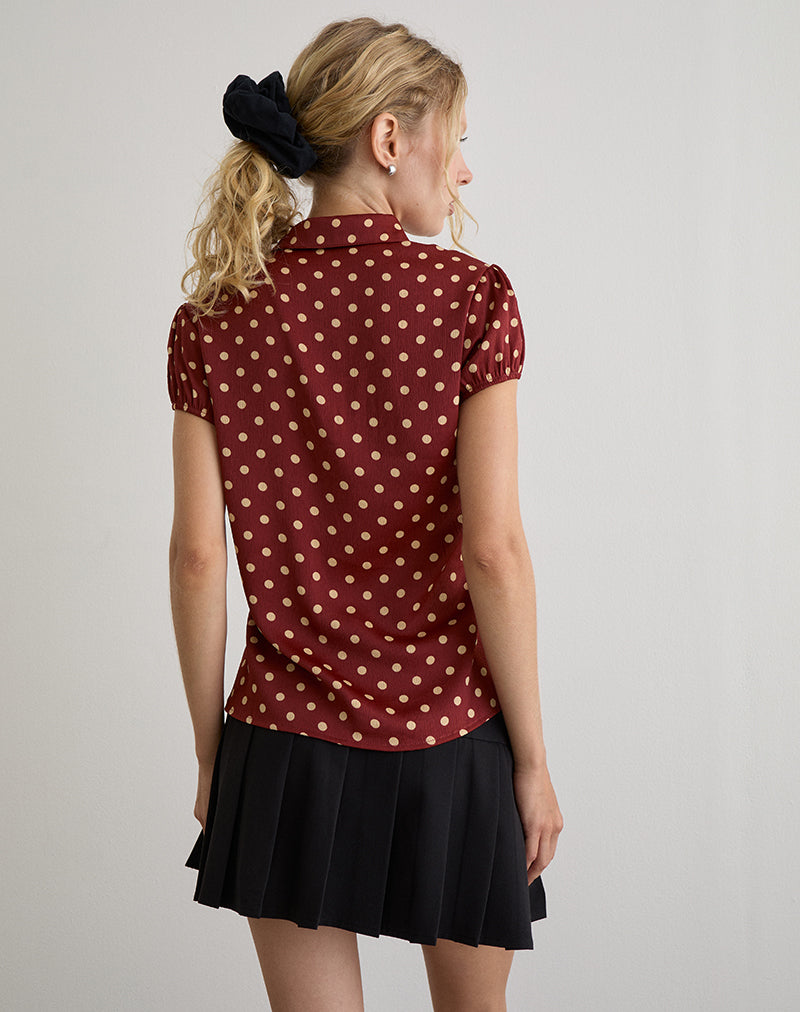 Image of Ulsan Fitted Shirt in Burnt Red with Polka Print