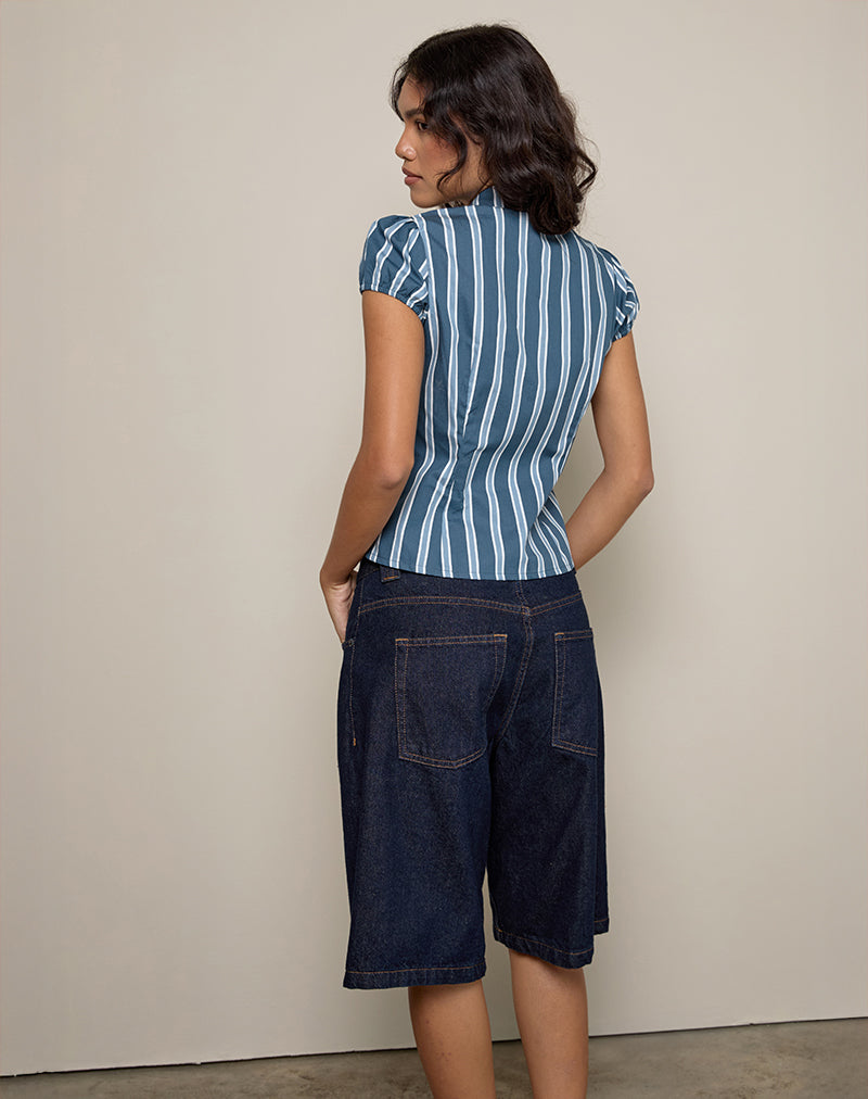 Image of Ulsan Fitted Shirt in Poplin Formal Stripe Navy