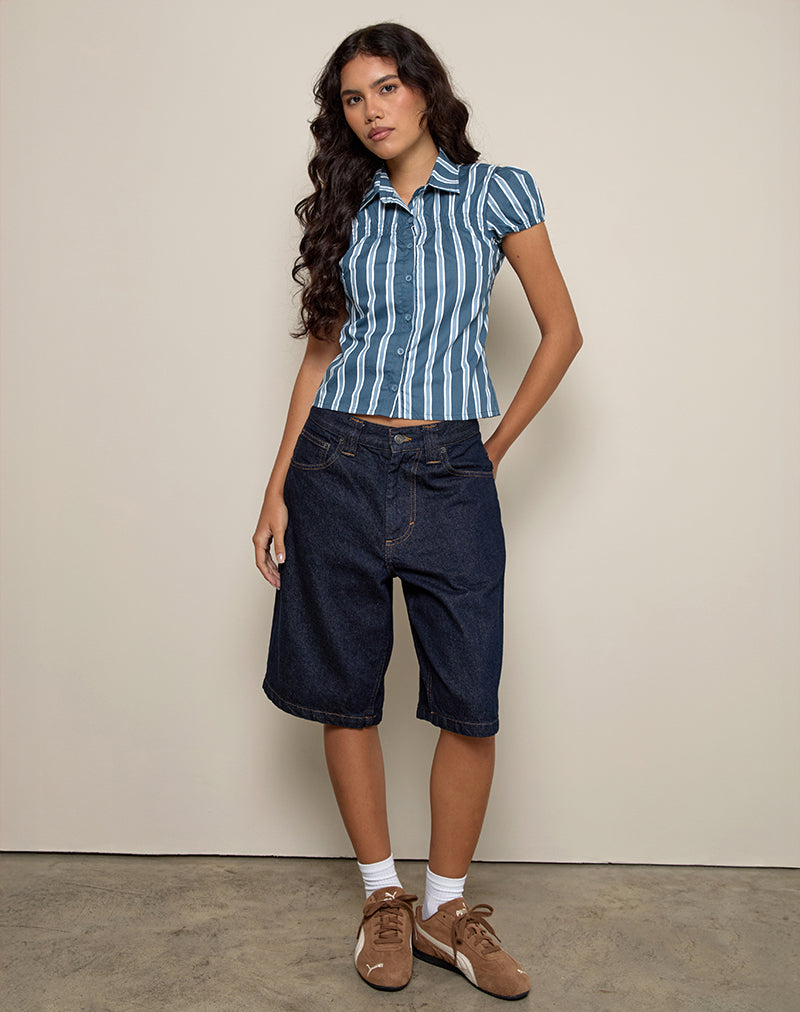 Image of Ulsan Fitted Shirt in Poplin Formal Stripe Navy