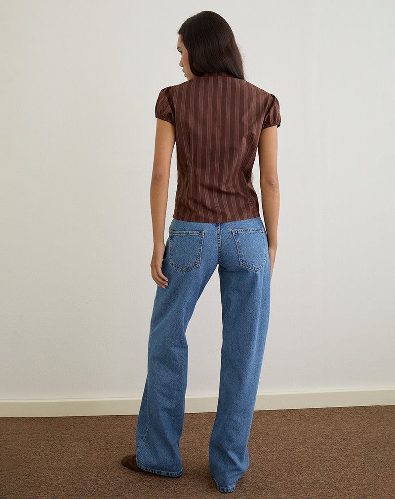 Image of Ulsan Shirt in Poplin Stripe Brown