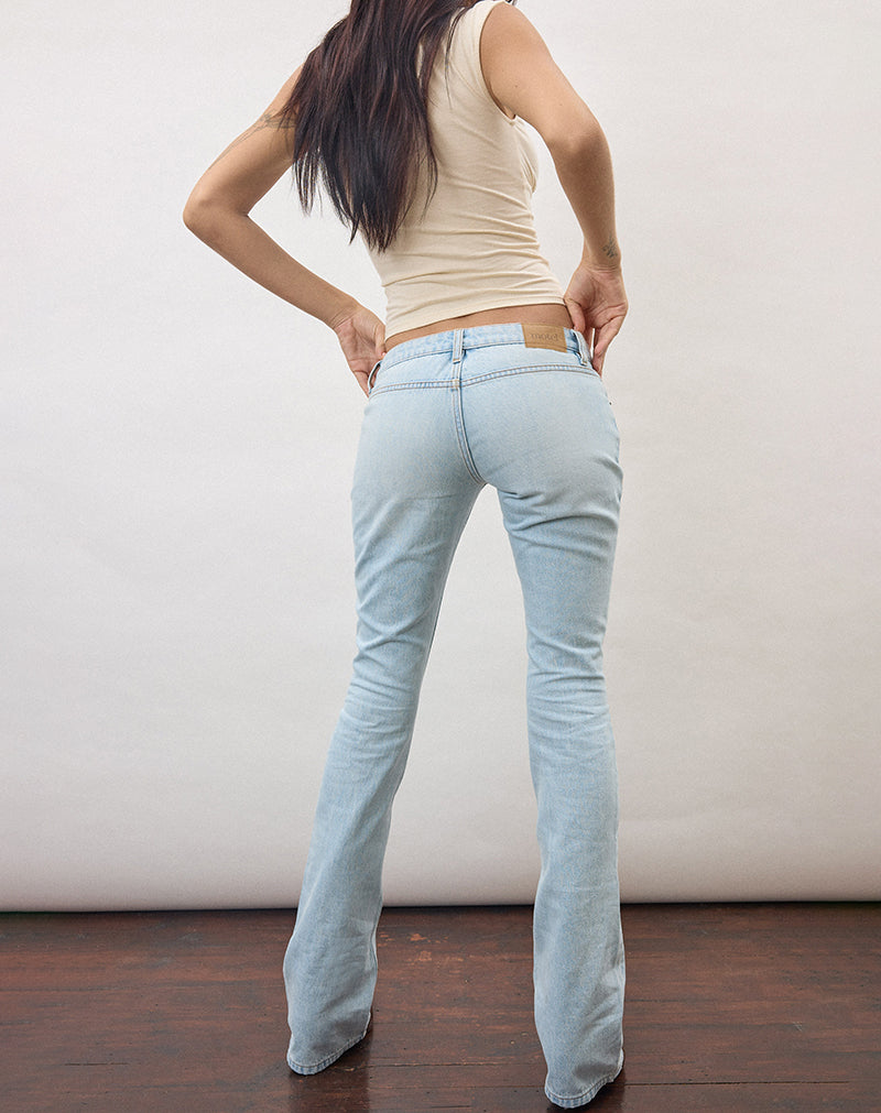 Sky Blue Ultra Low Rise Jeans | Flare – motelrocks.com