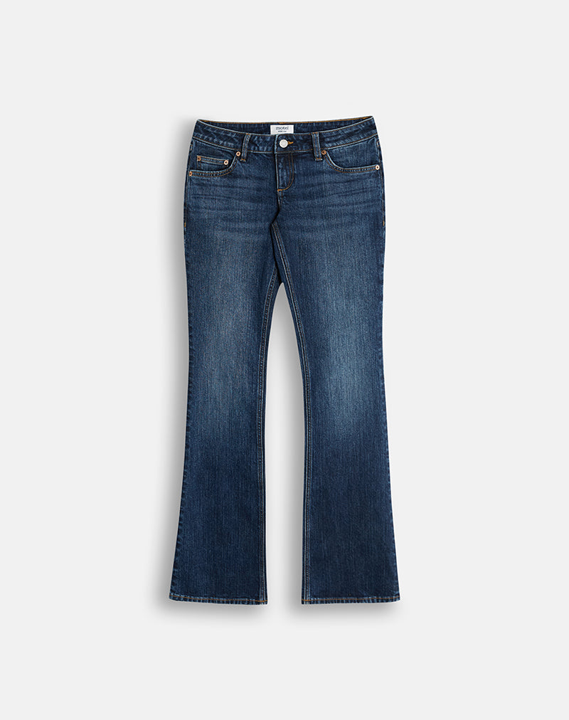 Image of Ultra Low Rise Stretch Flare Jeans in Navy