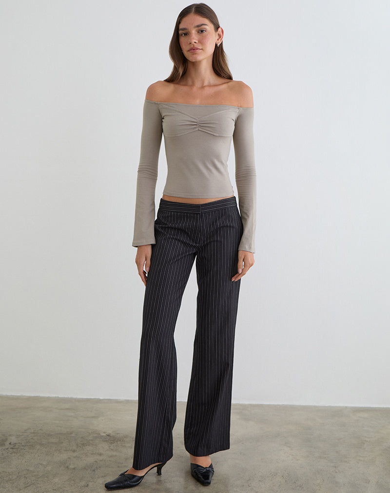 Image of Ursuly Long Sleeve Bardot Top in Moon Rock