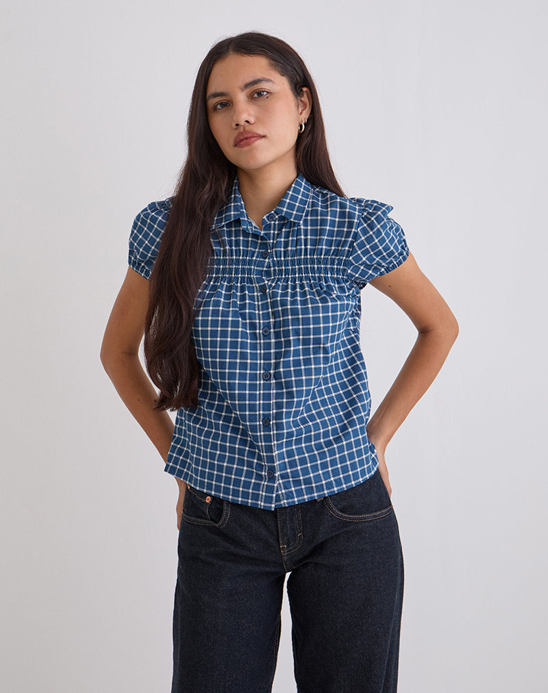 Image of Ulsan Fitted Shirt in Navy Tartan Poplin