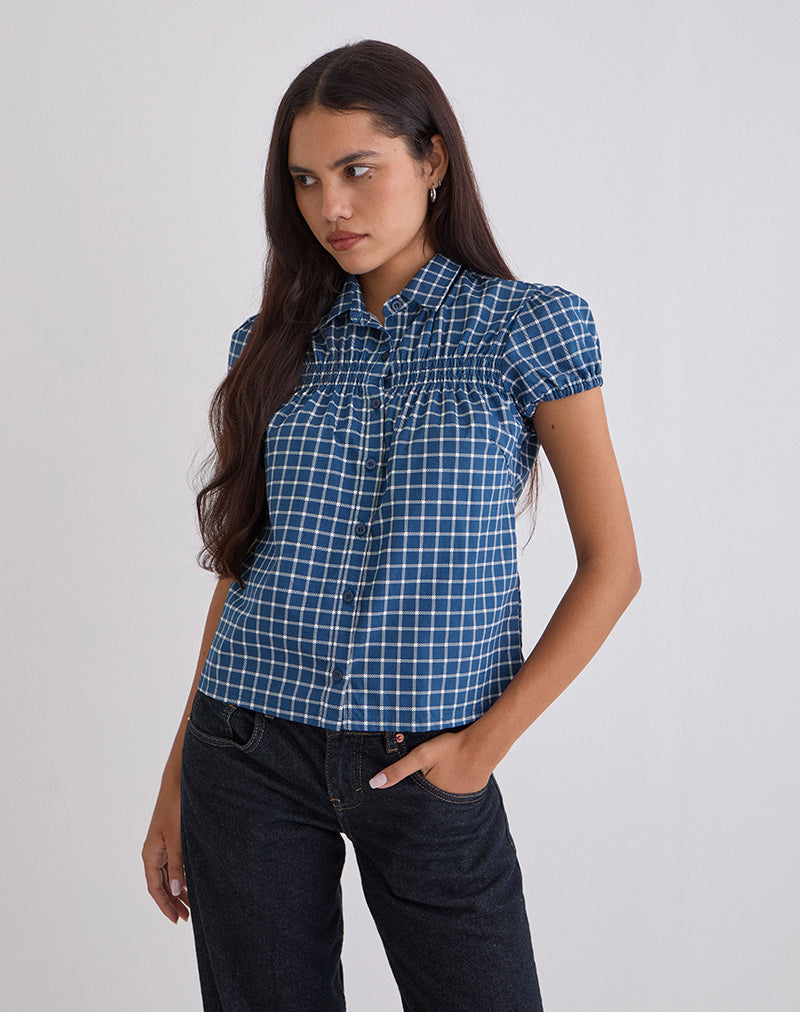 Image of Ulsan Fitted Shirt in Navy Tartan Poplin