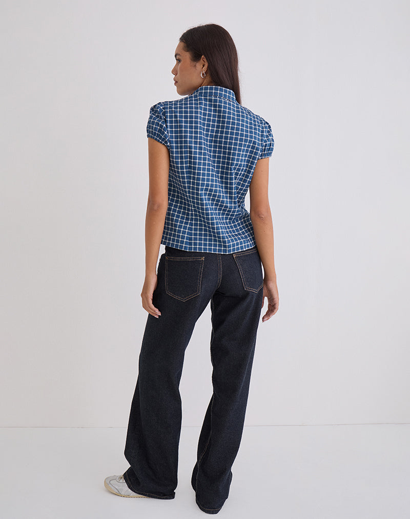 Image of Ulsan Fitted Shirt in Navy Tartan Poplin