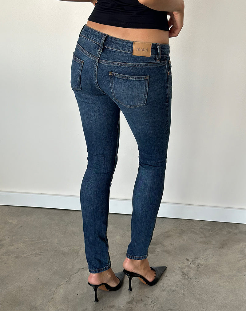 Image of Ultra Low Rise Stretch Skinny Jeans in Dark Rinse Blue