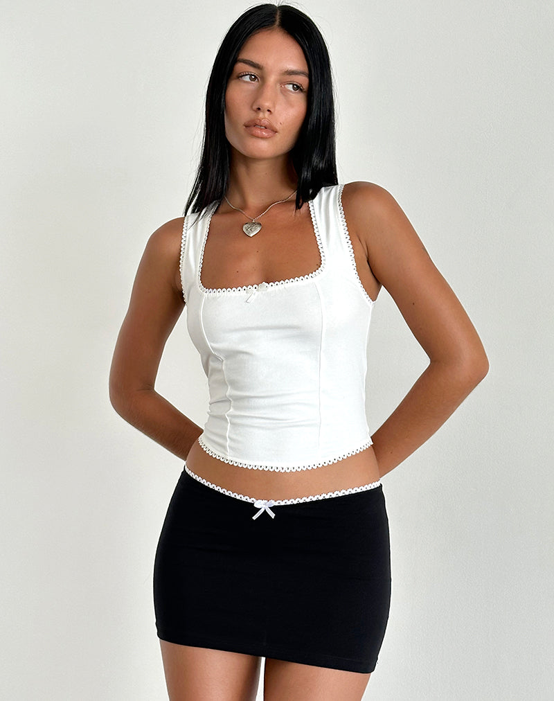 image of Vadia Mini Skirt in Black with White Picot Trim and Bow