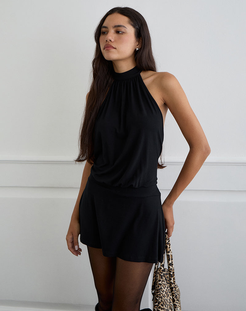Image of Vaklina Mini Dress in Rayon Jersey Black
