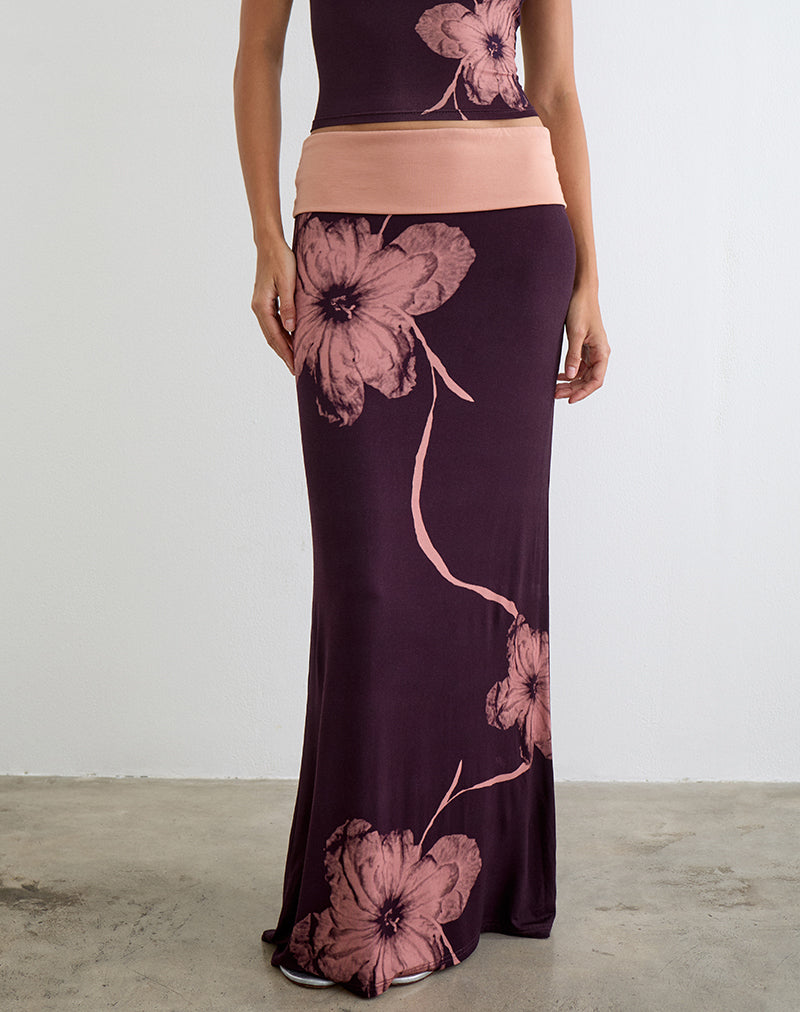 Valdra Maxi Skirt in Burgundy with Flower Silhouette