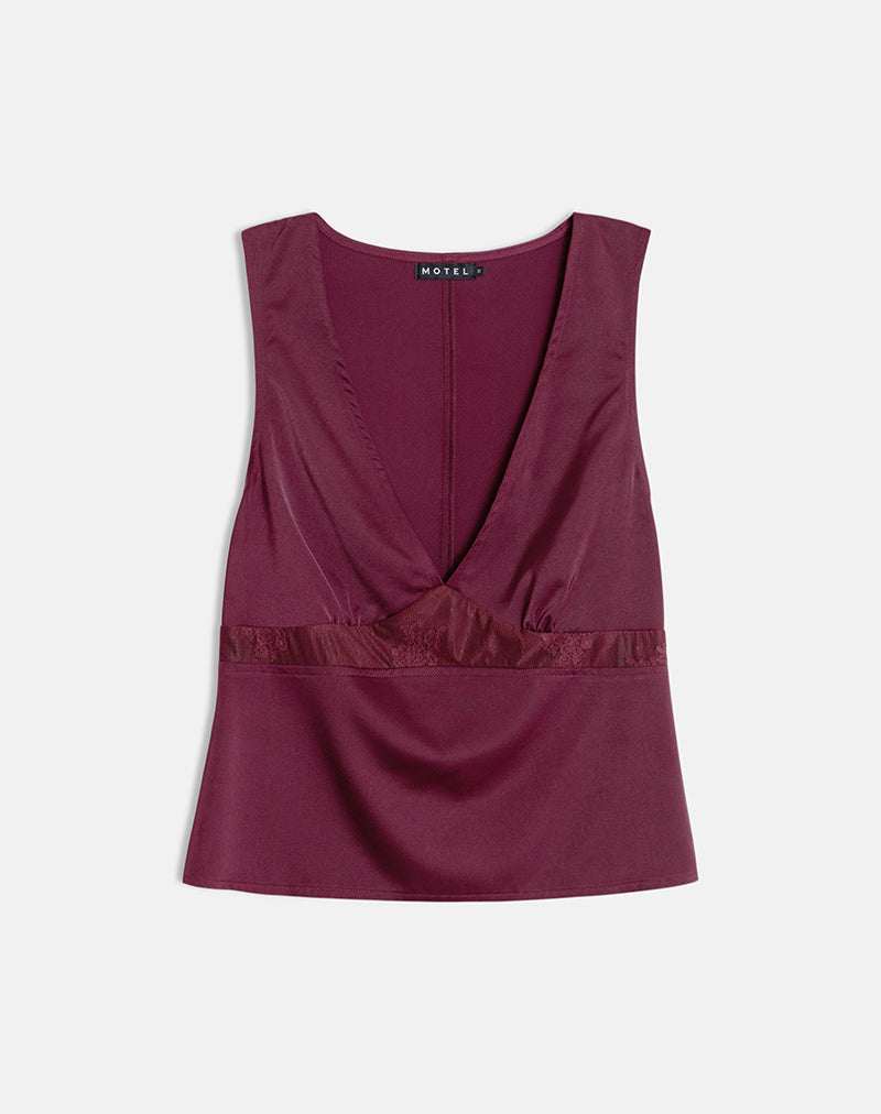 Image of Valeska Lace Insert Top in Satin Zinfandel