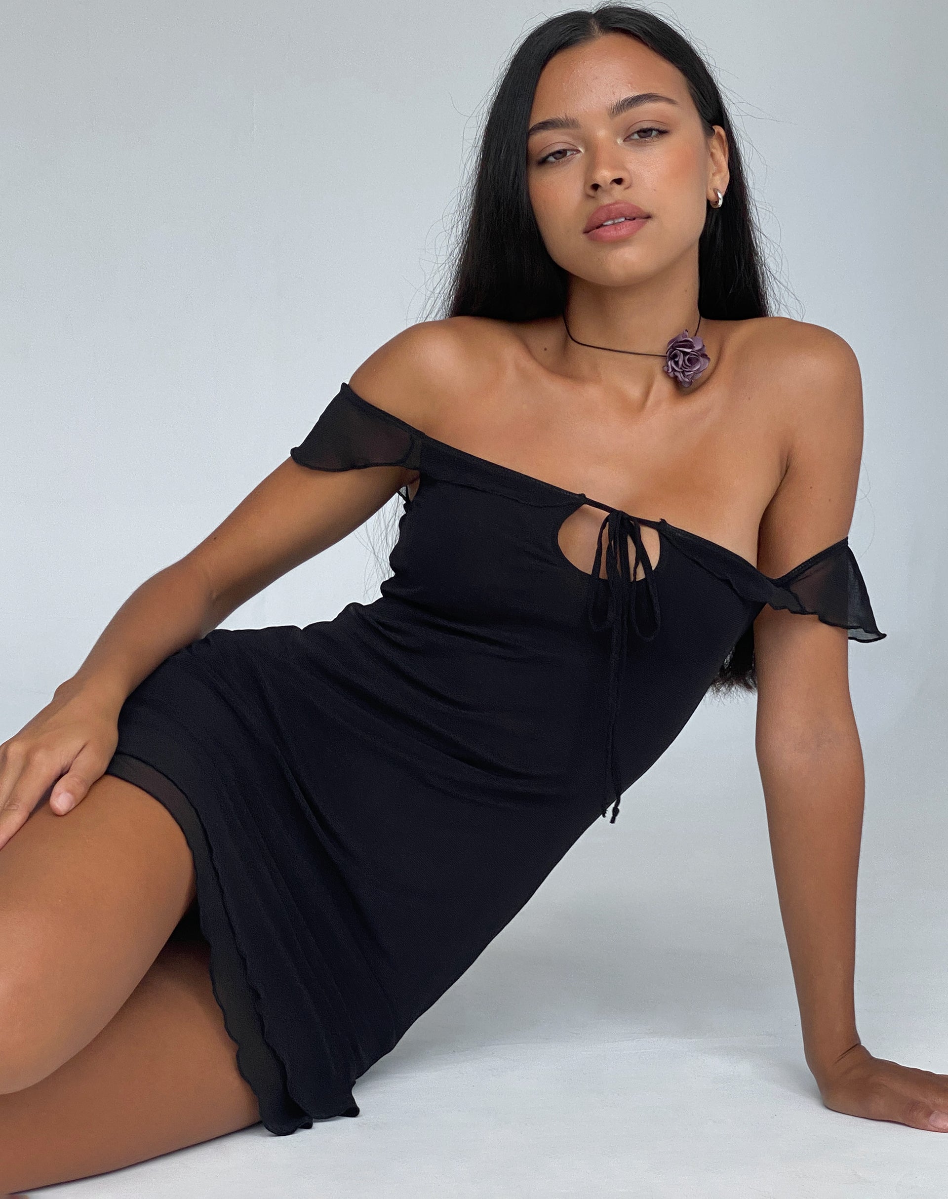 Black Mesh Bardot Mini Dress | Valory motelrocks.com Black Mesh Bardot Mini Dress | Valory motelrocks.com