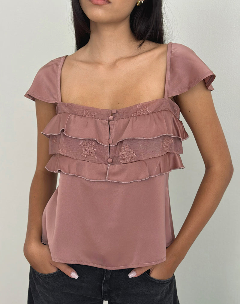 Venaro Double Layer Top in Satin Dusty Pink