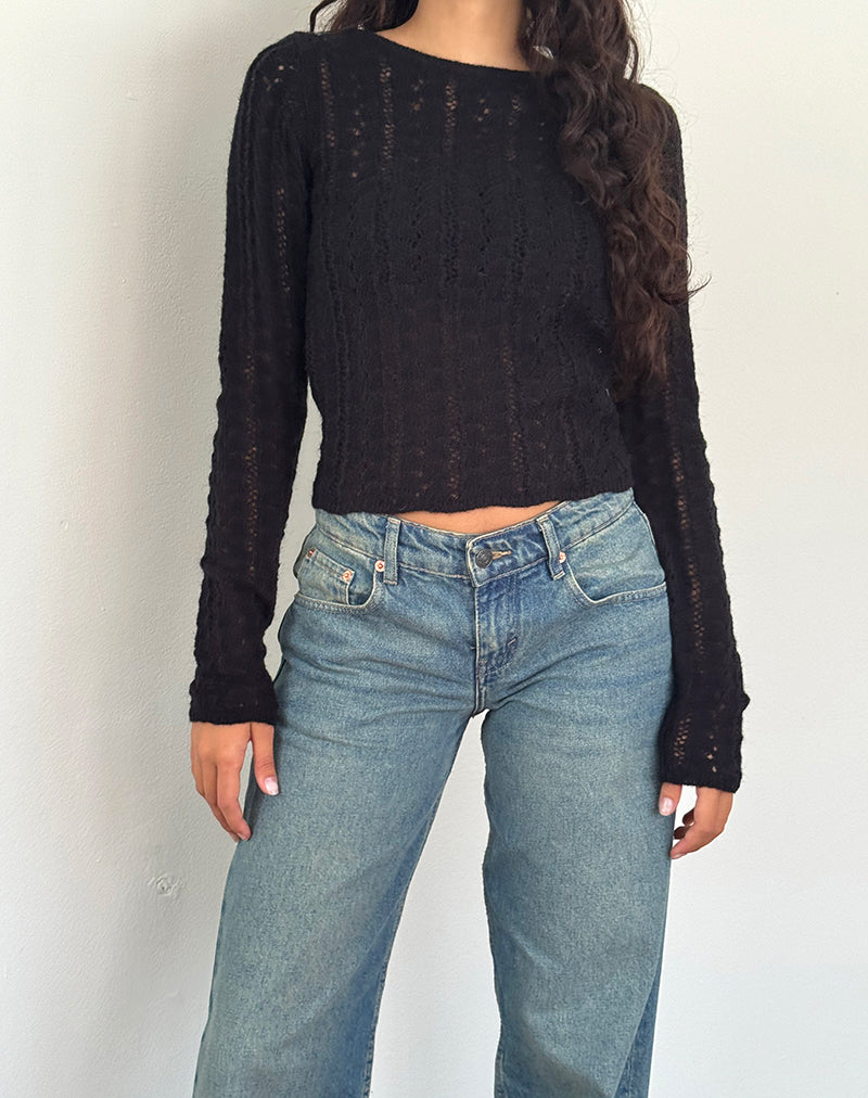 Venia Knitted Long Sleeve Top in Black