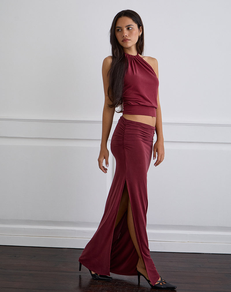 Image of Venya Maxi Skirt in Cupro Burgundy