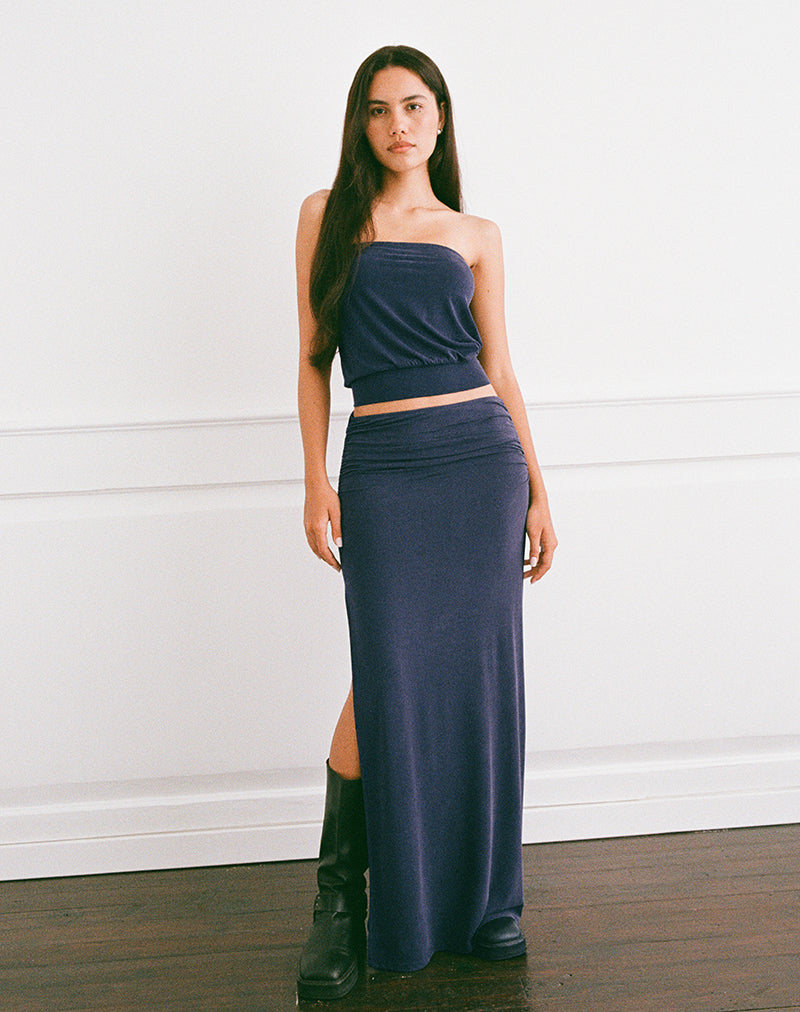 Image of Venya Maxi Skirt in Cupro Navy