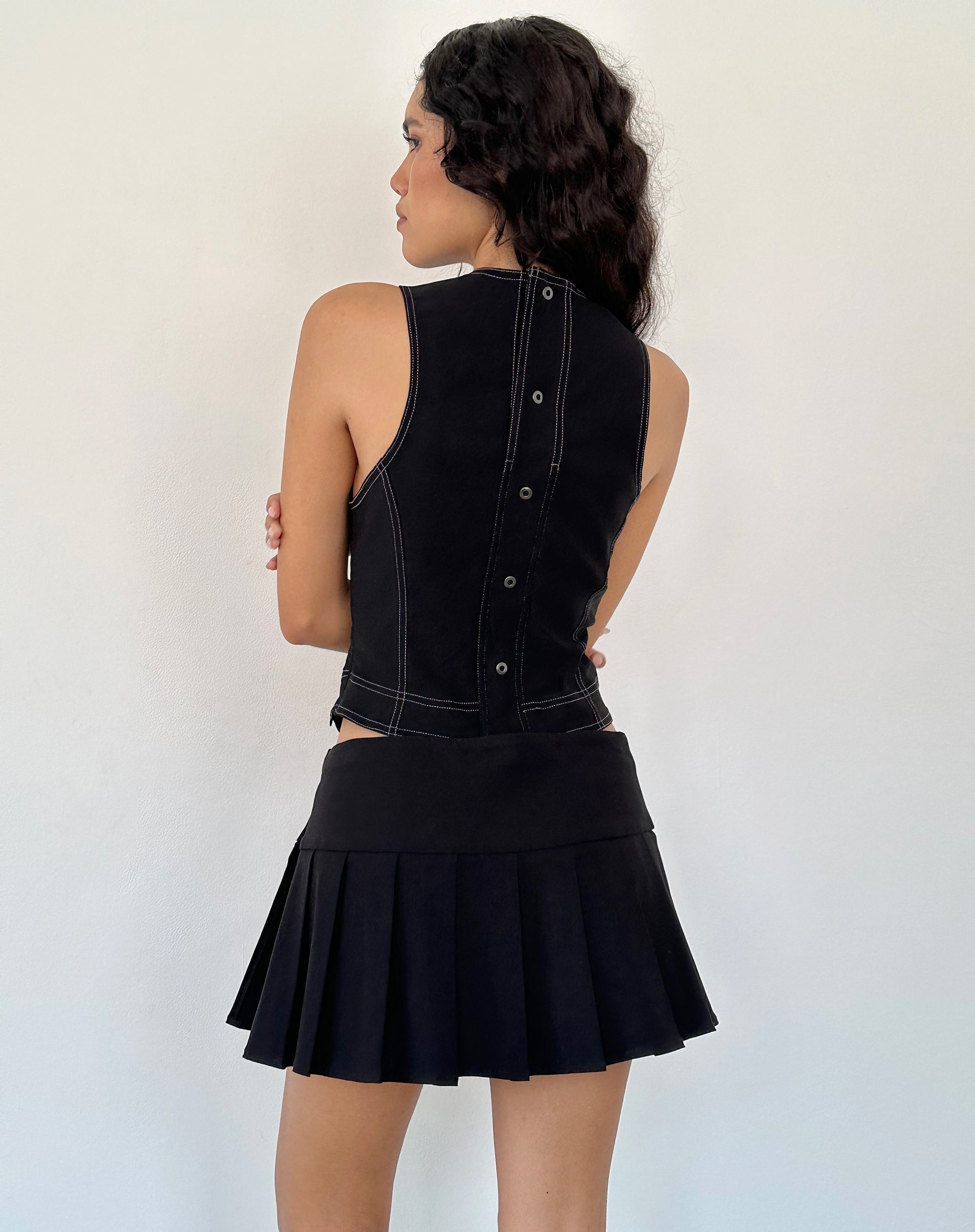 Image of Verbena Lace Panel Top in Black Tailoring