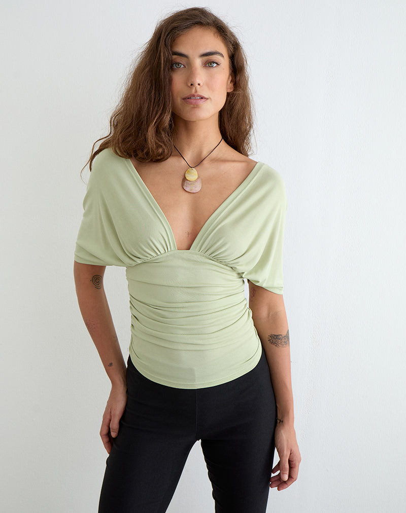 Vernia Plunge Batwing Top in Cupro Pistachio