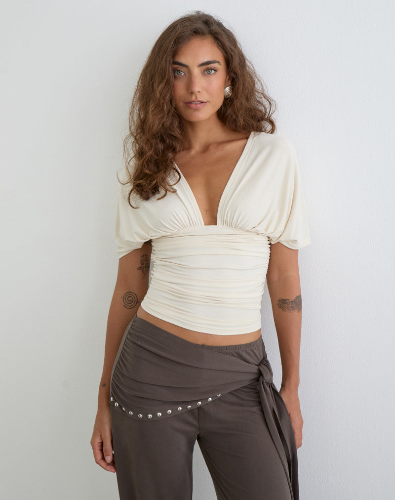 Image of Vernia Plunge Batwing Top in Cupro Cream