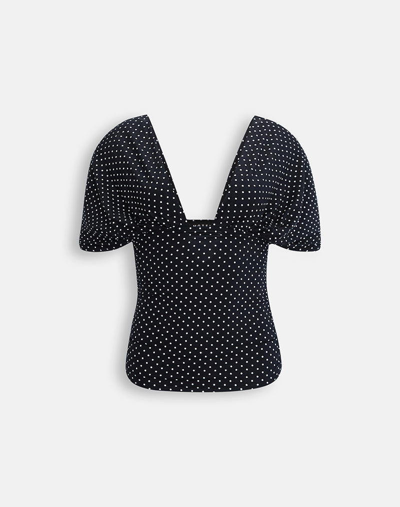 Vernia Plunge Batwing Top in Jersey Micro Polka Black